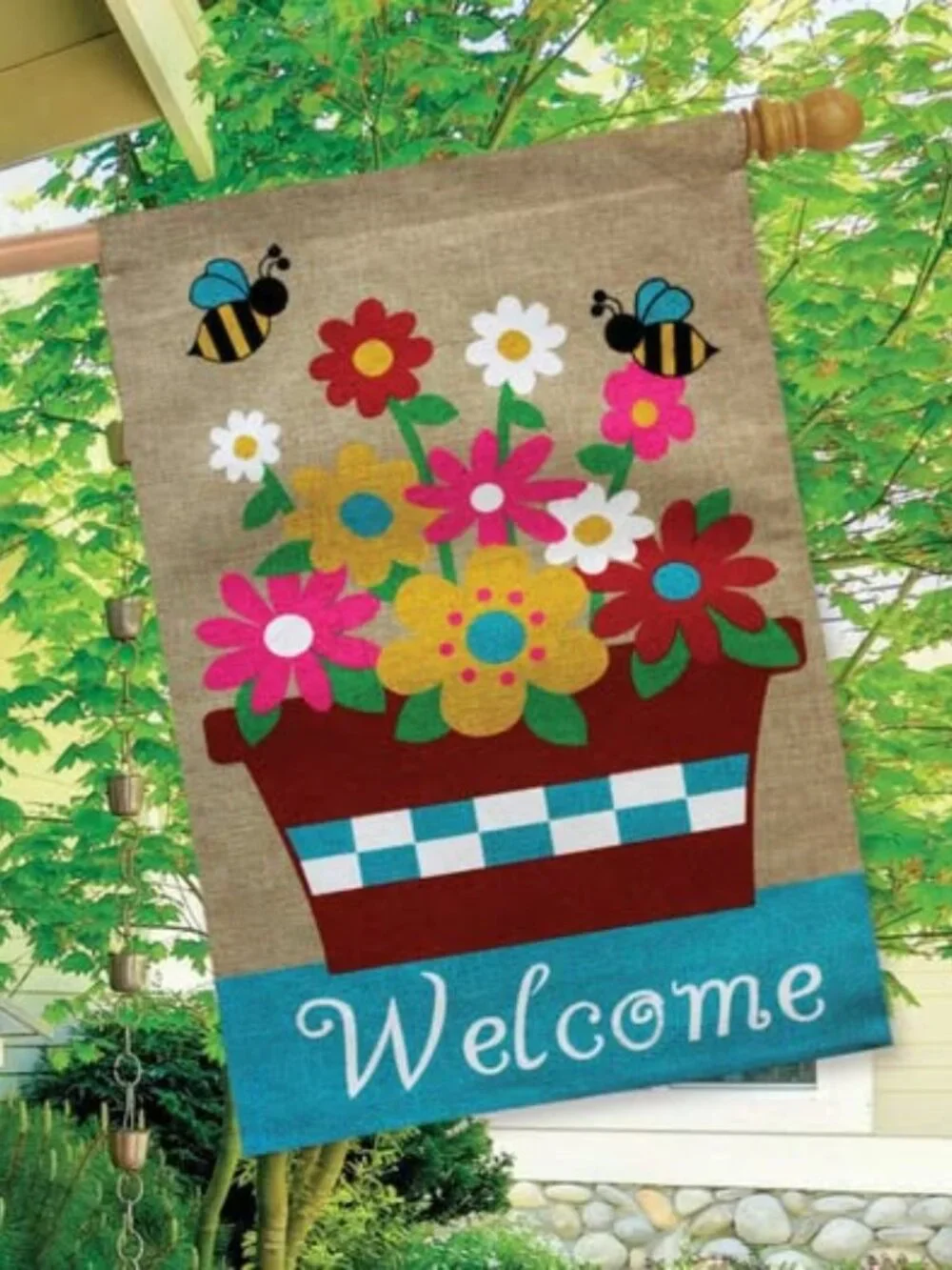 Burlap Flag Farmhouse Patio & Porch Welcome Flag Double Sided Flower Garden Coun